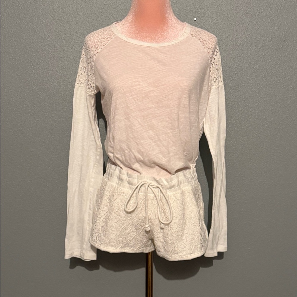 PJ Salvage Crocet Lace and the softest cotton lined sleeper shorts and tee set